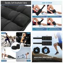 Pesas de Tobillo Ajustables para Fitness, Pesas Ajustables de 2 lb a 10 lb 1 par, 1 a 5 lb por Tobillo, para Mueca con Correa Ajustable para Ejercicio, Caminar, Footing, Gimnasio - Negro - Ver 1