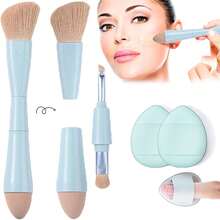 Viaje rochas para maquillaje, Brochas de Viaje, 4 en 1 Juego de brochas de maquillaje, brocha para base de doble punta para base, corrector, cejas, sombra de ojo, con 2 esponjas cosméticas - rosa - Ver 10