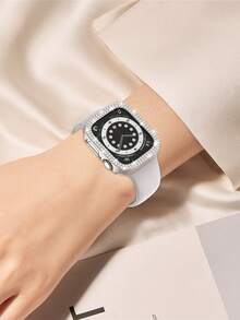 1PC Bling Women's Watch Case, Compatible With Apple Watch Case (38/42/40/41/44/45/56/49mm), Set With Two Rows Of Rhinestones, Shock-Proof Hard PC Skeleton Case, Compatible With Apple Watch Series 11/10/9/Ultra/SE/8/7/6/5/4/3 Stylish Case, Easy To Wear, Touch Sensitive