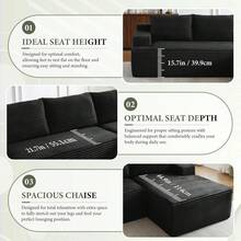 96" Sectional Couches For Living Room Cloud Couch Sofa With L-Shape Upholstered Boneless Couchs Modern Modular Sectional Couch With Chaise (Green, 96" W+Right Facing Chaise+2Seaters) - màu đen - Xem 6