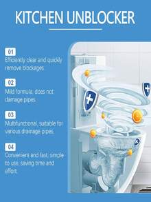 管道疏通剂 - 家用厨房和浴室水槽排水管快速疏通剂。它能快速溶解各种堵塞物，恢复排水畅通。使用方法简单：按下瓶盖，逆时针旋转打开，将适量疏通剂倒入管道，等待一小时，然后用大量热水冲洗管道。用途广泛，非常适合清理家中各种排水管和下水道。 - 液體 - 查看 5