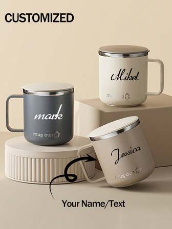 1pc 400ml/13.5oz Stainless Steel Double Wall Thermal Insulated Coffee Mug, Round Shape, Non-Slip, Reusable, With Lid, For Multipurpose Use, Adult Coffee Cup | Minimalist Mug | Metal Coffee Cup, Coffee Travel Mug