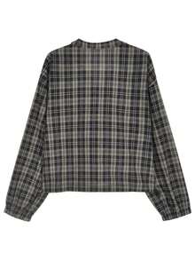 Stylish Plaid Casual Shirt For Women, Versatile Blouse Black - Black - View 7