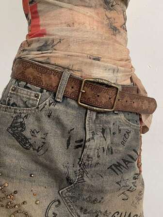 Cintura artistica in stile retrò, con stampa e finitura invecchiata in bronzo antico