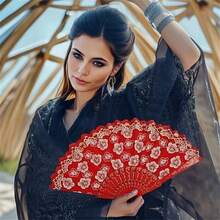 Vintage Cherry Blossom Folding Fan - Perfect For Performances, And Hanfu Photography, Valentine's Day Costume - Multicolor - View 2