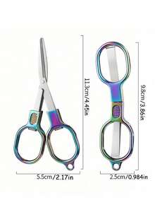 قطعة واحدة مقص مطوي ثنائي الحلقة من الفولاذ المقاوم للصدأ متعدد الوظائف، مقص صغير محمول، مقص مدمج صغير، مناسب للصيد الخاص والصيد في الهواء الطلق وقطع خط الصيد والسفر والاستخدام المنزلي، ويمكن تعليقه على سلسلة المفاتيح للحمل