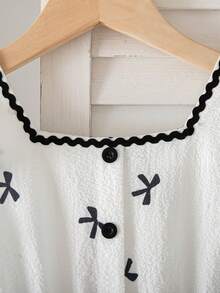 Girls' Casual Butterfly Print Bow Tie Splice Design Sleeveless Knee-Length Dress, Summer - White - View 3