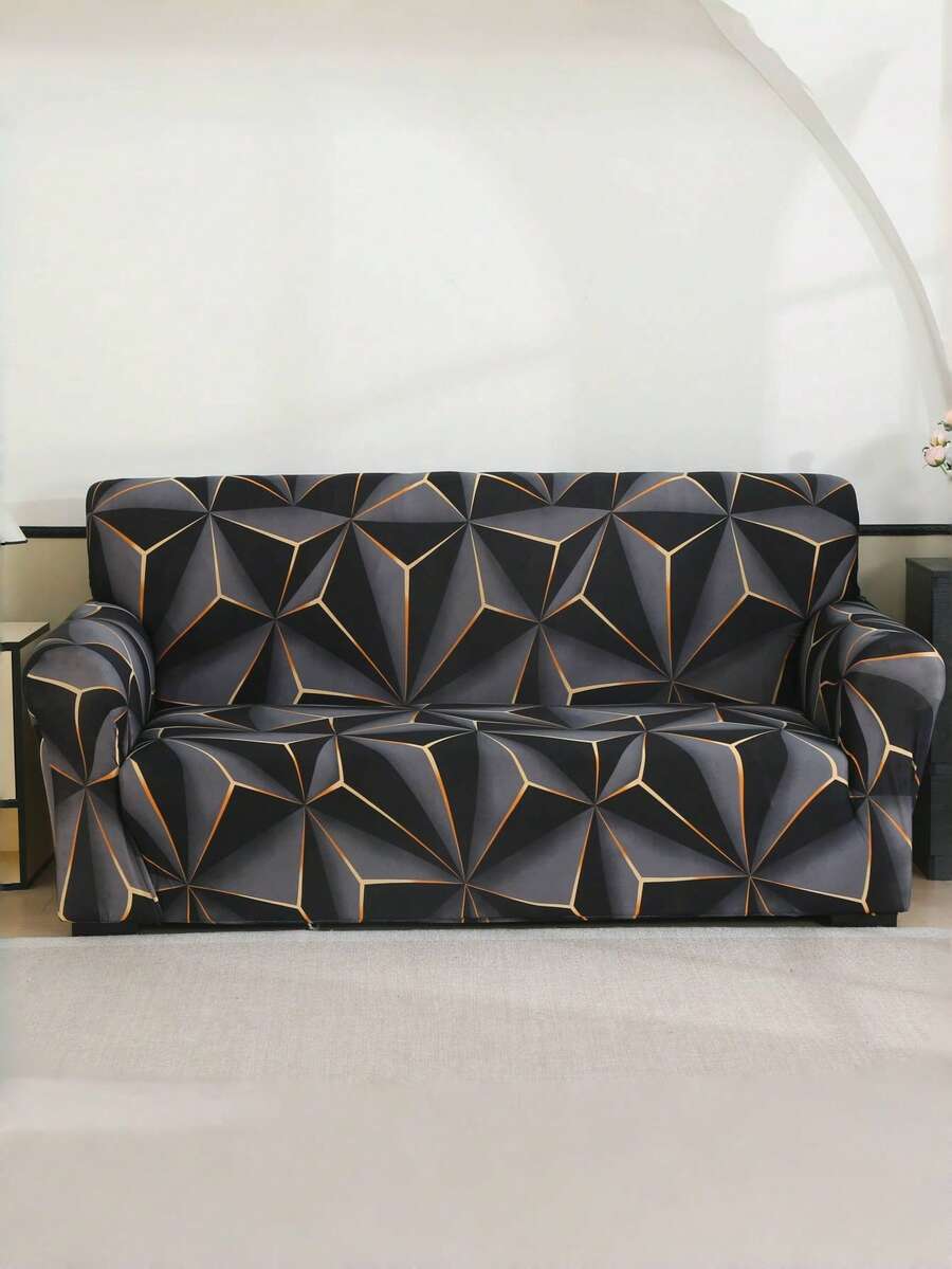 1pc Printed Elastic Sofa Cover, Minimalist All-Season Universal Full Coverage Sofa Protector, Home Decor - Black - View 1