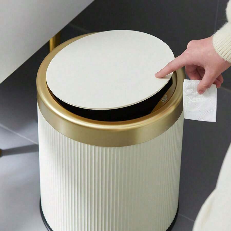 EZIFY 3.17-Gallon Narrow Trash Can (1-Pack) - Durable Plastic, Push-Latch Sealed (Matte Black) | Holiday Home/Office Odor-Control Bin - 奶油白 - 查看 1