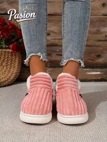 Plus Size 47 Non-Slip Soft Bottom Slippers, Unisex Indoor/Outdoor Fluffy Warm Comfortable Solid Color House Slippers - Pink - View 4