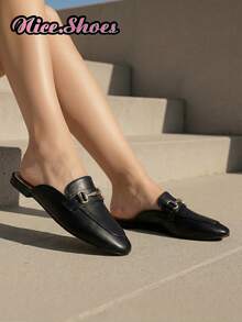 Nuovi accessori casual da donna, eleganti mule con punta chiusa e slip-on, mocassini piatti neri, mocassini piatti marroni - nero - Visualizzare 9