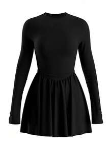 Đầm giữ nhiệt cỡ lớn EARO Chic, kiểu dáng thanh lịch, sang trọng, tay dài, phong cách Pháp cao cấp, độc đáo, phù hợp cho mùa tốt nghiệp, tựu trường, Giáng sinh, năm mới. - màu đen - Xem 3