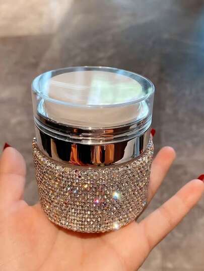 1pc 50ml Vacuum Pump Dispenser Bottle, Shiny Rhinestone Decorated Cosmetics Packaging Suitable For Foundation, Cream, Lotion, Travel Size