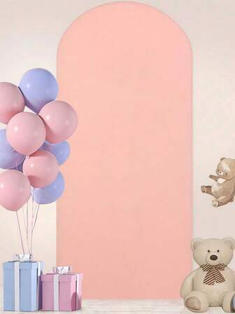 Juego de soporte y cubierta de fondo con arco, cubierta de fondo ajustada de spandex rosa y marco de arco de boda dorado, adecuado para fiesta de cumpleaños, ceremonia de boda, baby shower, decoración de fiesta