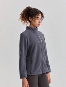 女士抓绒外套，户外保暖加厚防风透气立领修身款，适合徒步、运动，春秋冬季滑雪皆宜 - 深灰色 - 查看 5