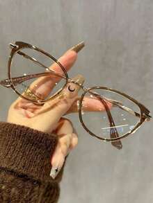 Gafas de ojo de gato color té frío Y2k para mujer, accesorios para gafas transparentes - Marrón Mocha - Ver 1