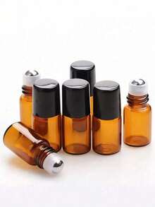5个/套琥珀色玻璃滚珠瓶，容量分别为10毫升/5毫升/3毫升/2毫升，配有不锈钢滚珠和黑色瓶盖 - 可重复灌装的迷你化妆品容器，适用于精油、香水、润唇膏等，防漏旅行配件，颜色随机 - 棕色 - 查看 2