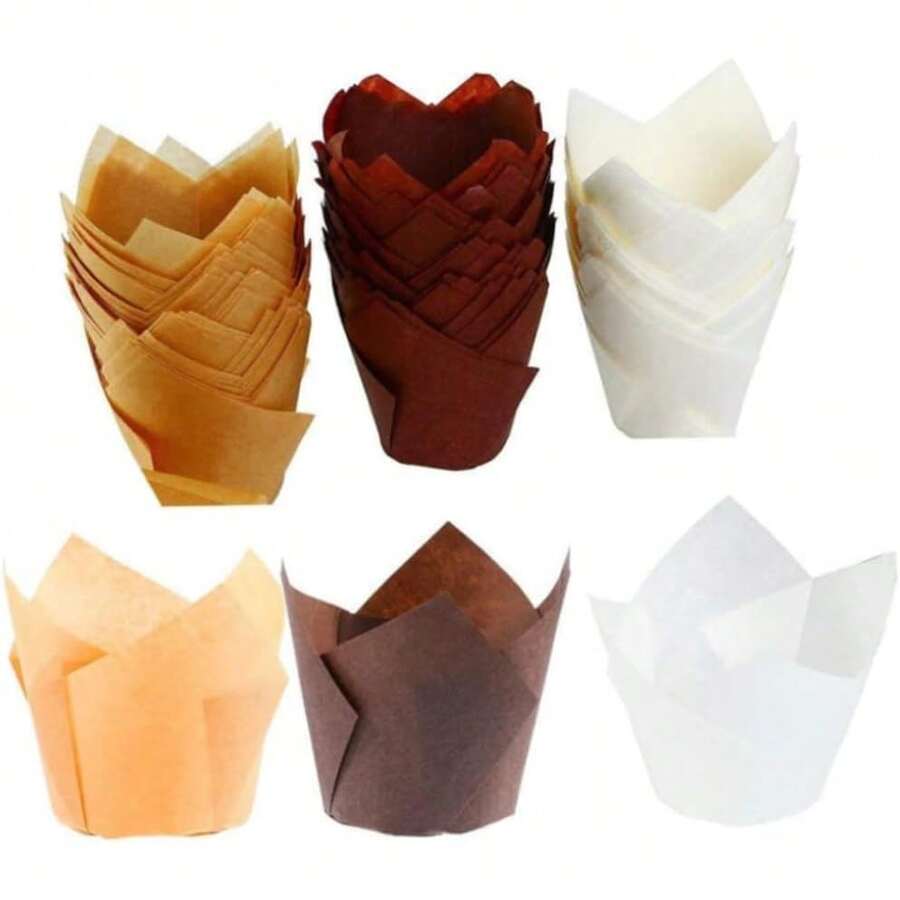 Cupcake De Tulipán Natural Moldes Para Hornear Muffins Y Cupcakes De Tulipán Natural Vasos Desechables Para Hornear Estuches Para - 1 - Ver 1