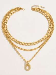 1pc Geometric Oval Pendant With Thick Aluminum Chain Necklace, Women Jewelry Set, Suitable For Daily, Festival, Party Wear, Best Gift Choice - Gold - View 2