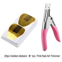 20pcs Gold Nail Stickers + 1pc Professional Pink Nail Clipper, DIY Nail Extension Sticker Guide - Nail Extension Tools - Multicolor - View 12