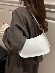 2025 Spring/Summer New Fashion Simple Shoulder Bag For Women, Casual Commuter Underarm Bag, White Solid Color Handbag, Suitable For Daily Use, Dating, Gifts For Ladies, Teens, College Students, And Office Workers - White - View 5