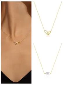 1pc 925 Sterling Silver Necklace For Women 18K Gold Plated CZ Pendant Necklaces Jewelry For Gift For Mom & Daughte Engagement Wedding Birthday Christmas Gifts - Gold - View 13