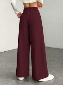 1 pieza Pantalones con bolsillo y cremallera de unicolor de poliéster, adecuados para el uso diario en primavera, otoño e invierno - Burdeos - Ver 3