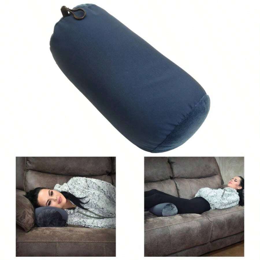 Microbead Bolster Tube Travel Pillow - Compact Neck Roll Pillow Airplane, Car, Or Home - Soft Lumbar Support Pillow - Pink - Navy + Adult (Single Pack) - View 1