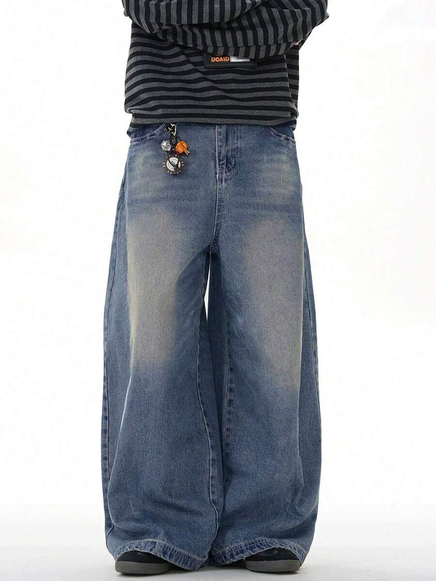 Vintage Washed Loose Relaxed Fit Elastic Waist Pants For Teenage Boys - Dusty Blue - View 1