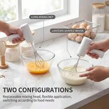 USB Rechargeable Handheld Electric Whisk - Powerful 6-Speed Mixer For Baking, Eggs, Cream & Cookies, Lightweight With Detachable Beaters (White/Pink) - trắng - Xem 4