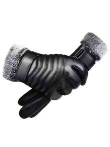 1 Pair Warm Wool Gloves: Anti-Slip, Waterproof, Touchscreen Compatible, Suitable Outdoor Snow, Winter Skiing, Cycling, Both Men And Women - Black - View 4