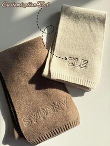 1pc Customized Embroidered Knit Scarf, Fashion Autumn/Winter Warm Wool Blend Neck Warmer, Versatile Outdoor Scarf, Personalized Gift For Christmas, Party, Anniversary - Unique Accessory