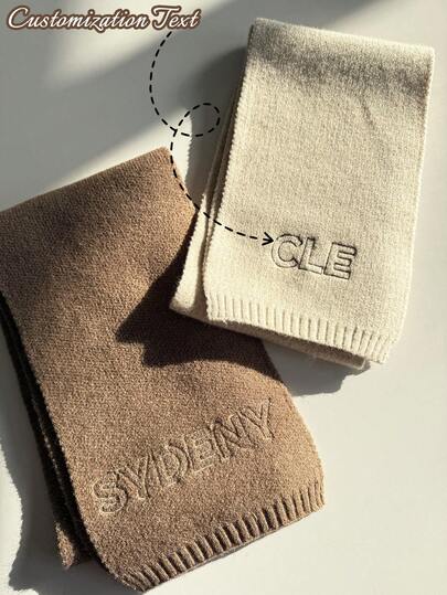 1pc Customized Embroidered Knit Scarf, Fashion Autumn/Winter Warm Wool Blend Neck Warmer, Versatile Outdoor Scarf, Personalized Gift For Christmas, Party, Anniversary - Unique Accessory