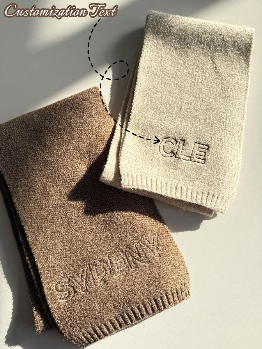 1pc Customized Embroidered Knit Scarf, Fashion Autumn/Winter Warm Wool Blend Neck Warmer, Versatile Outdoor Scarf, Personalized Gift For Christmas, Party, Anniversary - Unique Accessory