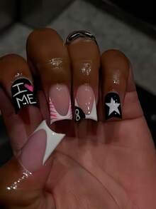 Bộ 24 miếng dán móng tay hình ngôi sao miệng vịt dài phong cách Y2K, vừa vặn hoàn hảo, bộ móng giả acrylic, bao gồm: 1 miếng gel dẻo và 1 dũa móng, kiểu móng Pháp, thích hợp cho phụ nữ và các cô gái tự làm móng hàng ngày, lễ hội, tiệc tùng, v.v. Dụng cụ làm móng - Nhiều màu - Xem 7