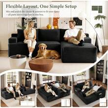 96''Sectional Couches For Living Room,Modern Modular Sectional Sofa,Upholstered Boneless Couch With Pockets,Comfy Cloud Couch With L Shaped Chaise (Black, 96''W Left Facing Chaise/Right Facing Chaise) - 黑色 - 查看 6