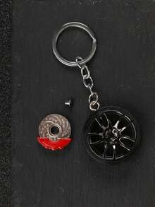 Accesorio de moda para llavero con diseño de disco de freno y llanta de coche, llavero pendiente de simulación realista, caliente - Negro - Ver 2