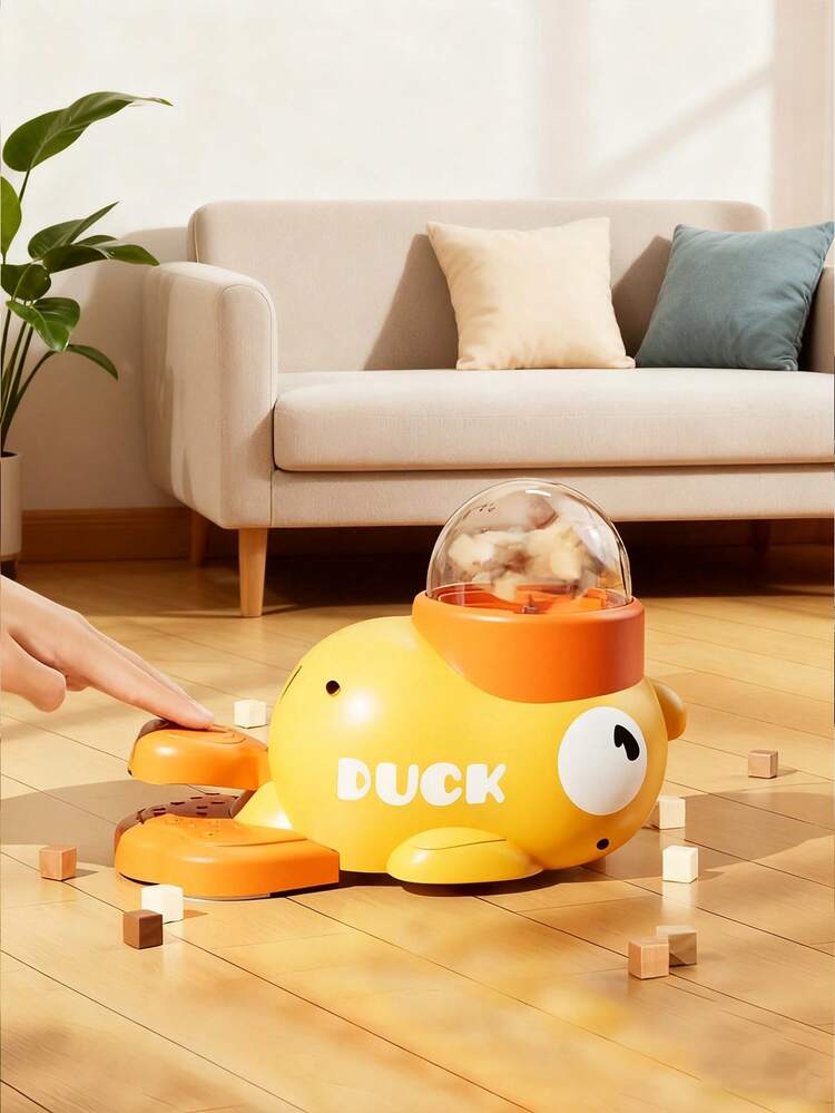 Juguete interactivo dispensador de alimento con forma de pato - Diseño de pico y garras de pato naranja, dispensador de rompecabezas de plástico duradero, juego de alimentación divertido, adecuado para mascotas de todos los tamaños, estación de alimentación para mascotas resistente y duradera - Amarillo - Añade 4
