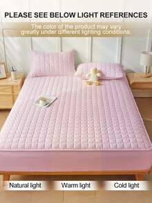 1pc Waterproof Fitted Sheet, Bedding, Skin-Friendly Mattress Cover, Soft And Comfortable Bedding For Bedroom, For All Seasons, Room Decor, Fall Decor, Halloween Gift, 11.8 Inch Deep Pocket Cooling Breathable Quilted Square Lattice Fitted Sheet, For Queen King Twin All Size, Solid Color Mattress Protective Cover, Dustproof, Comfortable And Machine Washable - 粉色 - 查看 8