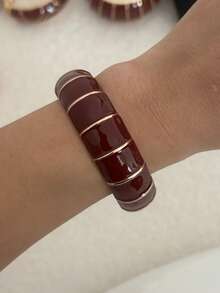 Brazalete de estilo bohemio de moda, vintage, de alta gama, con goteo de oro negro geométrico abierto, diseño minimalista suave, superficie brillante, material de aleación de zinc, adecuado para uso diario, bodas y fiestas - Oro rojo - Ver 13