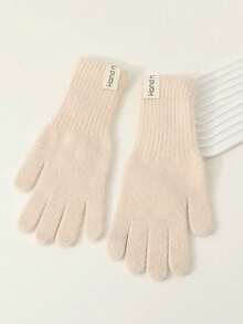 1 双女士保暖触屏露指手套，纯色针织加厚长袖口手套，适合秋冬季