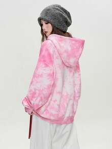 2025 Autumn/Winter Fashion European & American Tie-Dye Hooded Sweatshirt, Loose Casual Washed Top, Women Christmas Outfit - 1A64 Pink White - View 5