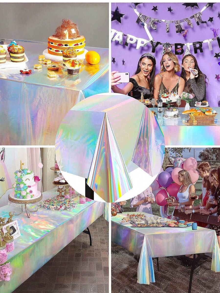 1pc Birthday Party Party Festival Decoration Supplies Tablecloth Laser Photography Props Disposable Colorful Tablecloth - Multicolor - View 1