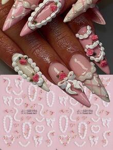 1 buc unghii autocolante cremă tort unghii franțuzești dungă dantelă margine căpșuni cireșe arc 5D relief unghii artă decorare DIY manichiură salon autocolante - Multicolor - Vizualizare 2