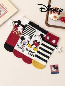 Disney 4/1 Pair Cute 3D Mickey Mouse Over-The-Knee Socks, Fashion Children Party High Socks, High-Quality Gift. Back To School Season, Fashionable Fans, Christmas Family Gathering Gift Tote Socks - Multicolor - View 3