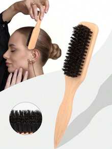 Boar Bristle Slick Back Hair Brush For Sleek Ponytail Bun & Smoothing Hairs, Fly-Aways, Edge Control - Backcombing & Teasing Hairbrush With Wide Rat Tail For Sectioning & Parting ,Hair Styling Tools