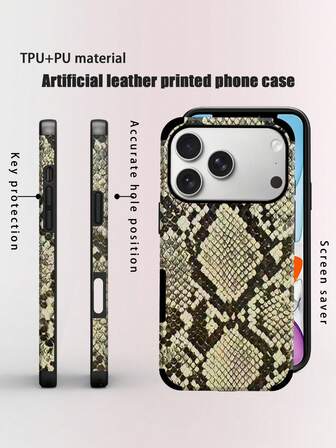1个蛇皮纹理手机壳，个性化简约奢华动物元素设计，压纹蛇皮图案，防震，增强音质，柔软皮革质感，兼容 17 Pro Max/16 Pro Max/12 Pro/13/14 Plus/15 Pro Max/16 Pro Max、11/13 Pro、Galaxy S24 Ultra，精美礼品