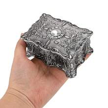 Hipiwe Vintage Jewelry Box, Small Enameled Trinket Box Organizer Rectangular Treasure Chest Box Jewelry Decorative Box Keepsake Gift Box Case For Women,3.7x 2.7x 2 Inch,Small,MetallicGrey - MetallicGrey - View 6