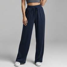 Comfortable Women's Wide-Leg Sweatpants, Soft, Structured Fit, Casual, Basic, Plain, With A Faux Drawstring. - Navy Blue - View 12