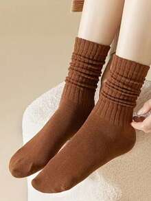 5双装秋冬季女士中筒袜，多层长袜，秋冬休闲针织袜，女士束脚袜，休闲袜，美拉德色（1/3/5双装） - 彩色 - 查看 3